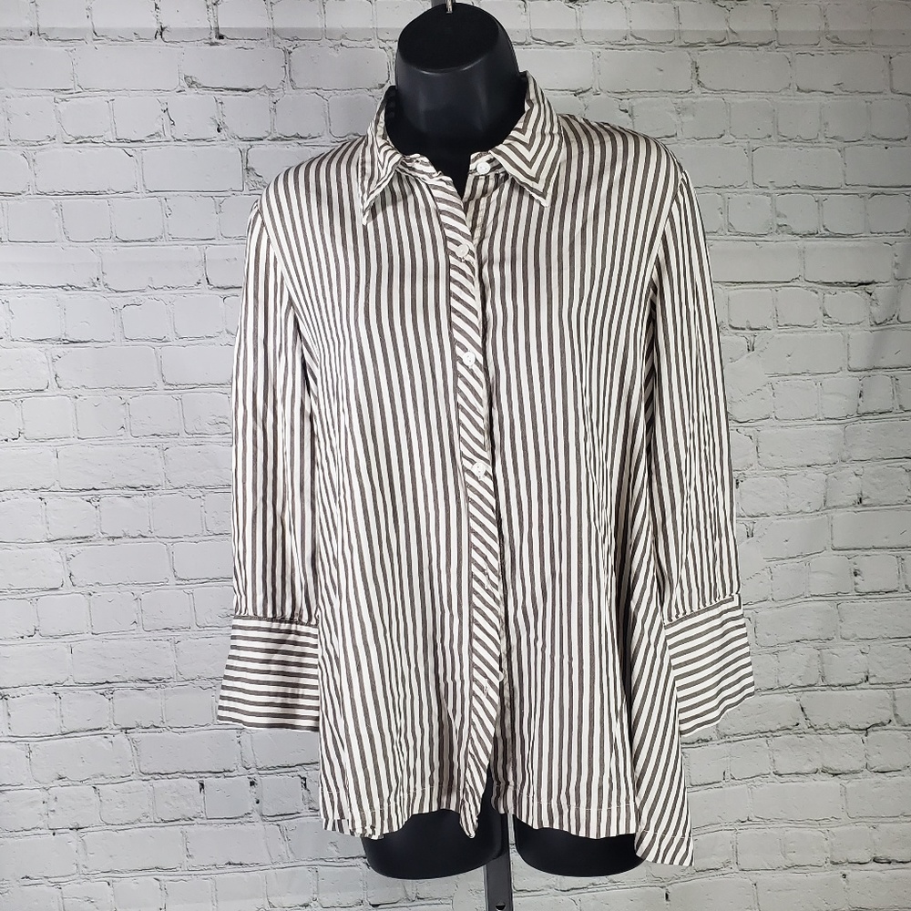 Tracy M Striped Silk Button-down Blouse